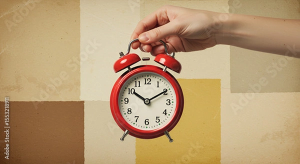 Fototapeta Red alarm clock hanging time slipping away