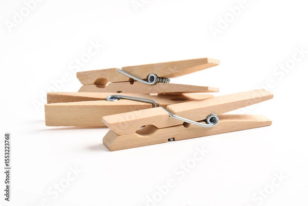 Obraz Wooden clothes pin isolated on white background with clipping path