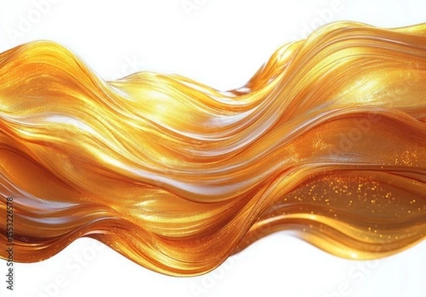 Fototapeta Smooth flowing waves of shimmering golden fabric or liquid with bright highlights creating a sense of fluidity and motion