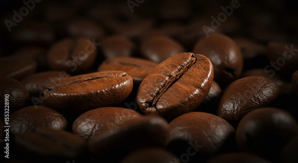 Fototapeta Macro image of roasted coffee beans. Dark, textured surface.

