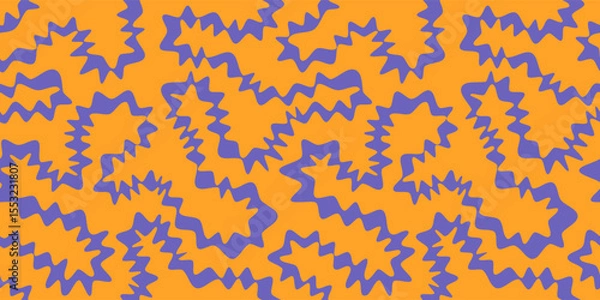 Fototapeta Seamless funky groovy abstract Halloween background. Unusual trendy modern psychedelic maze creative repeat pattern. Uneven hand drawn zigzag continuous distorted deformed endless line, wavy stripe.
