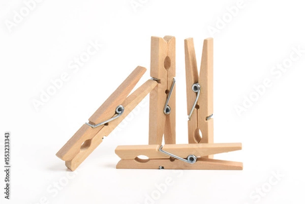 Obraz Wooden clothes pin isolated on white background with clipping path