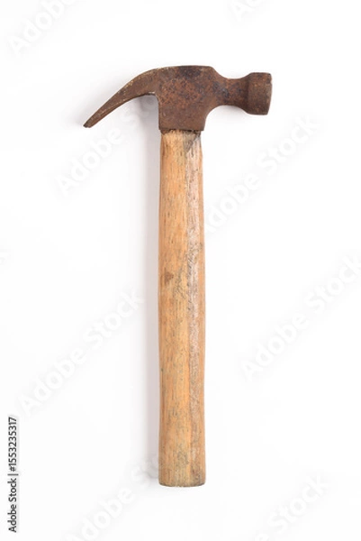 Obraz Old rusty hammer isolated on a white background. Top view