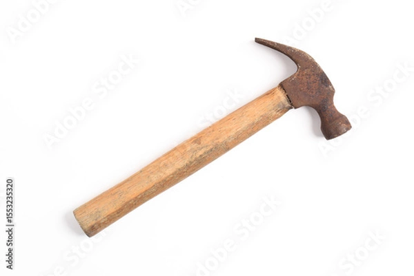 Obraz Old rusty hammer isolated on a white background. Top view