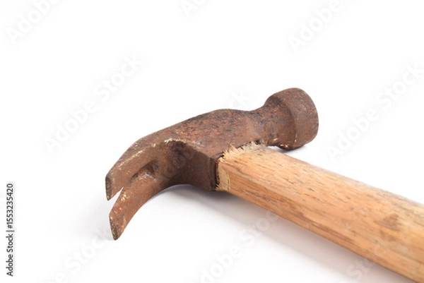 Obraz Old rusty hammer isolated on a white background. Close up