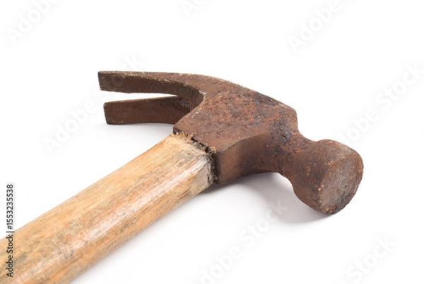 Obraz Old rusty hammer isolated on a white background. Close up
