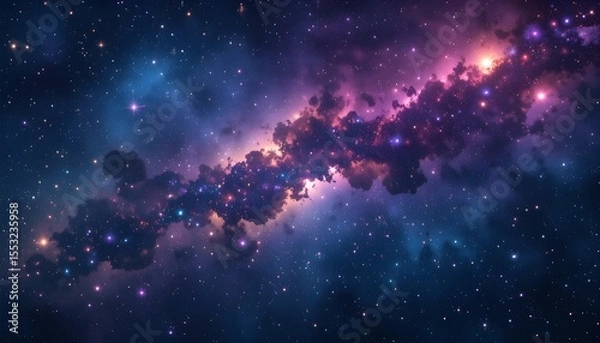 Fototapeta Realistic Cosmos Background with Stardust, Nebula, and Shining Stars in a Colorful Galaxy
