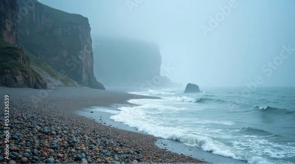 Obraz Foggy cliffs along a rocky shoreline.