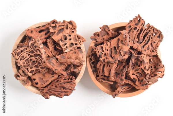 Obraz Close-up of Ant Nest (Myrmecodia pendans), a traditional medicinal plant with porous, woody structure, isolated on white background.