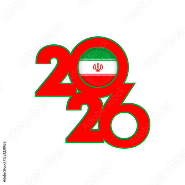 Fototapeta 2026 banner with Iran flag inside.