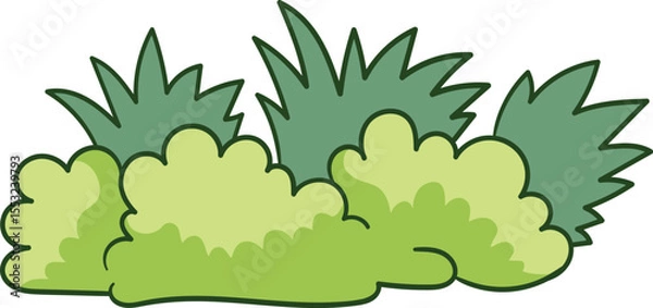 Fototapeta Cartoon bush with round and spiky green leafy shapes illustration