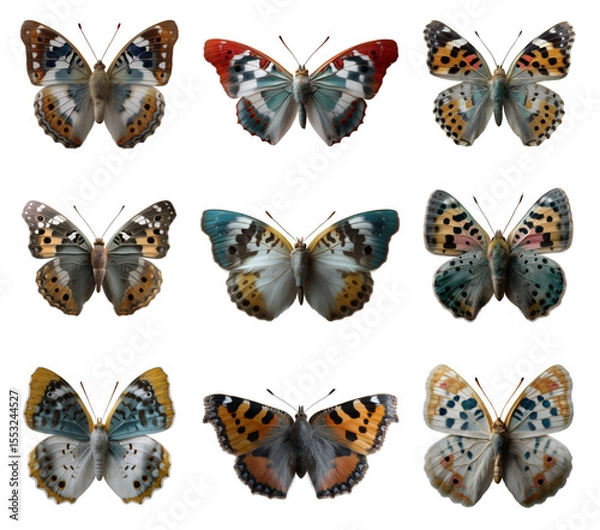 Obraz Collection of butterflies isolated on transparent background.