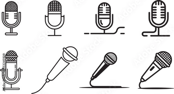 Obraz   microphone Vector Icon set  line art black and white 