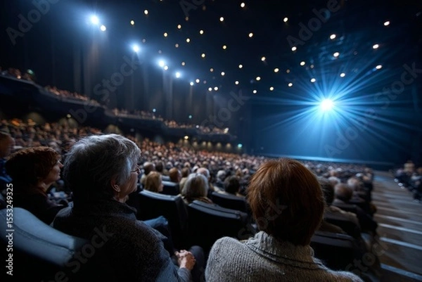 Fototapeta Busy auditorium filled with audience engaged in cinema experience