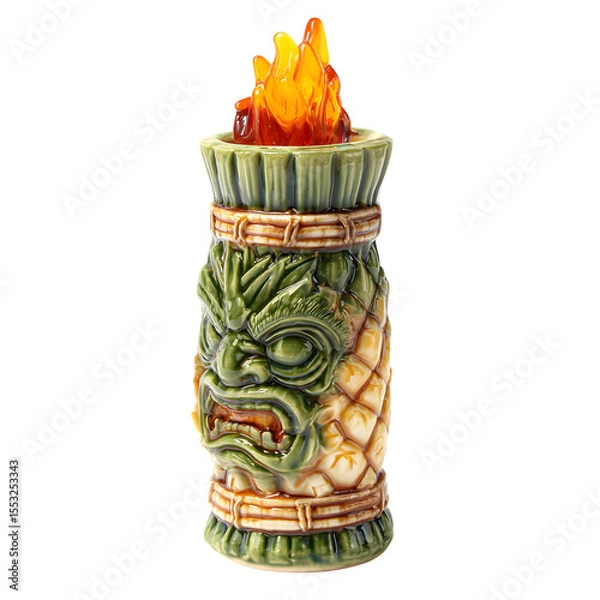 Fototapeta Tiki torch drink accessory, 4K sharp, white background