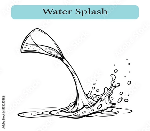 Obraz Elegant Line Art of a Water Splash from a Tilted Glass Vector illustration