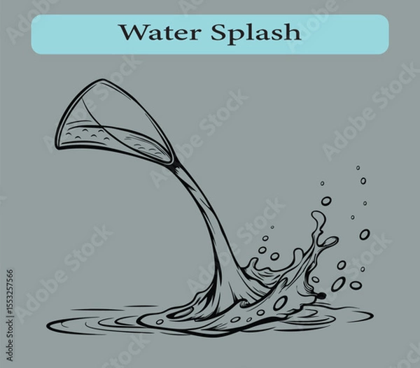 Obraz Elegant Line Art of a Water Splash from a Tilted Glass Vector illustration