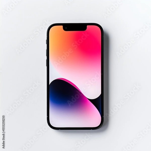 Fototapeta Modern smartphone with vibrant gradient screen on minimalist background