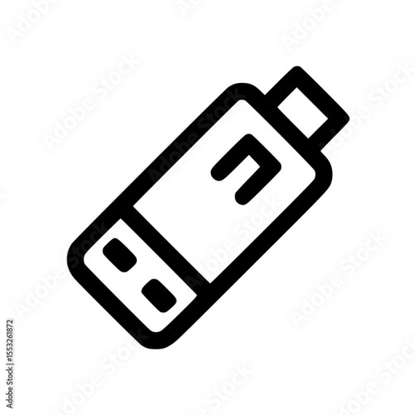Obraz Black and white line drawing of a USB flash drive, angled view.