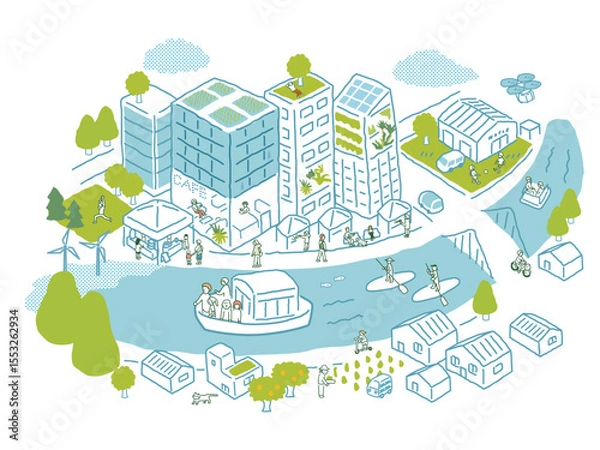 Obraz 水辺のまちづくり 　アイソメトリックイラスト