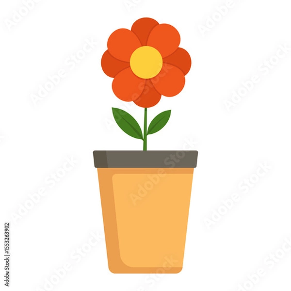 Obraz Minimalist red flower in orange pot. Vector illustration design for use in gardening blogs, eco promotions, springtime decorations, or floral themed merchandise