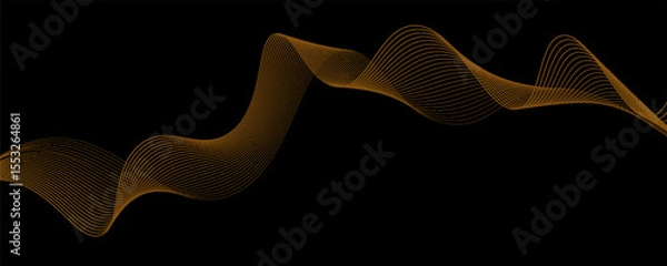 Fototapeta Gold abstract waves background. Golden curve lines vector illustration isolated on black. Luxury glitter shiny swirl pattern. Elegant modern fashion design element.