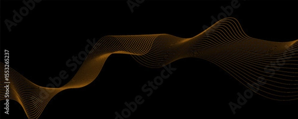 Fototapeta Gold abstract waves background. Golden curve lines vector illustration isolated on black. Luxury glitter shiny swirl pattern. Elegant modern fashion design element.