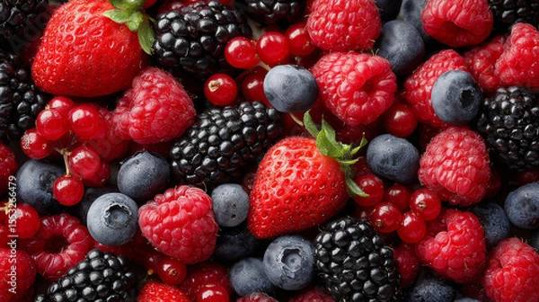 Fototapeta A colorful assortment of fresh and juicy mixed berries, perfect for a healthy snack.