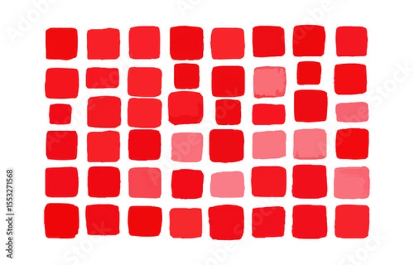 Fototapeta Hand Drawn Red Square Pattern with Varied Shades on Transparent Background hand drawn red