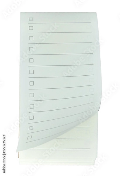 Fototapeta A blank notebook with a curved sheet of paper at the corner on transparent background png file