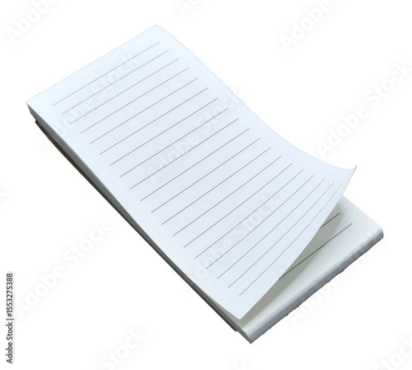 Fototapeta A blank notebook with a curved sheet of paper at the corner on transparent background png file