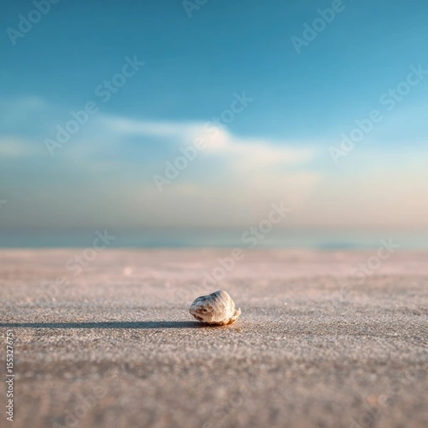 Obraz Solitary Shell in the Golden Sands Under the Peaceful Blue Sky at the Coastline Serene Beach