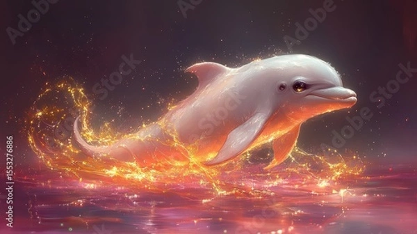 Obraz Ethereal Aquatic Dolphin Graceful Marine Creature in Mystical Golden Light Glowing Ocean Surreal Underwater Theme