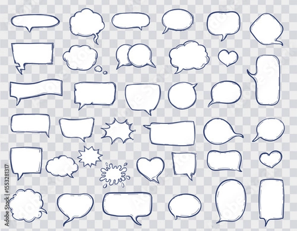Obraz set of speech bubbles on transparent background. hand drawn line style