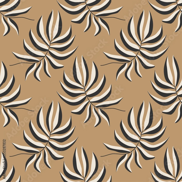 Fototapeta Trendy minimalist seamless botanical pattern with abstract creative hand drawn composition