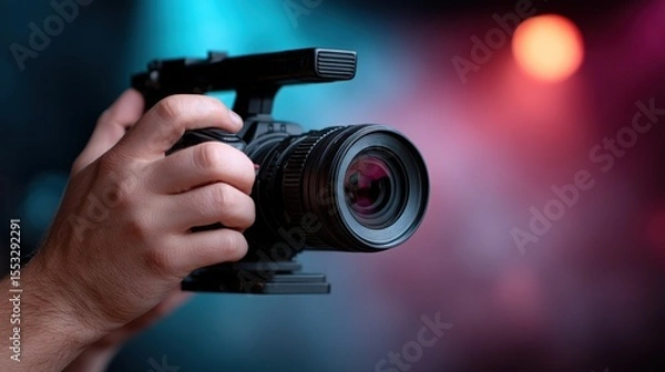 Fototapeta Professional Videographer Capturing Live Show Performance on Stage with High-Quality Camera Equipment