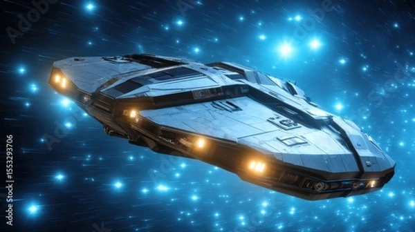 Obraz Space Shuttle Orbiting Earth in a Blue Starry Sky