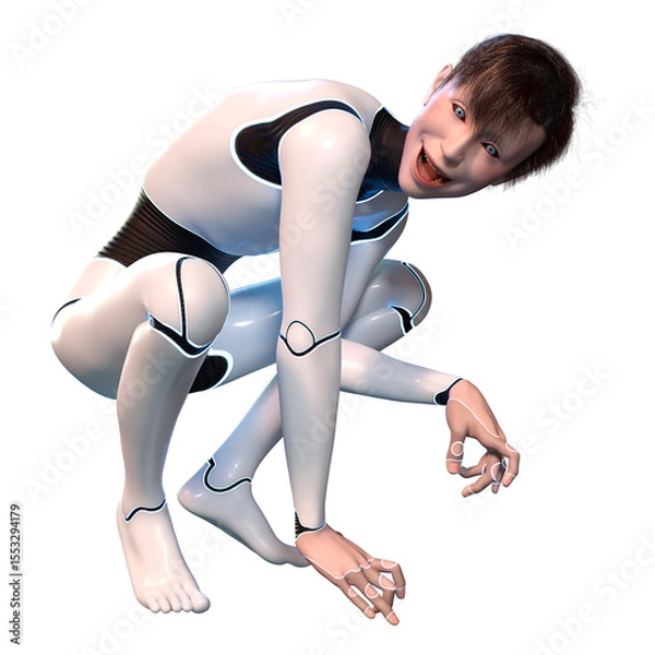 Fototapeta 3D Rendering Male Robot on White