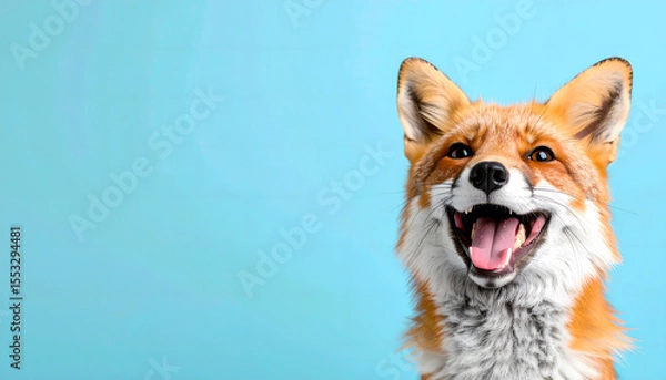 Obraz Animated Fox with Expressive Face Standing on Blue Background