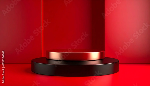 Obraz Vibrant Red Floor Lamp with Multiple Lights on Contrasting Red Background