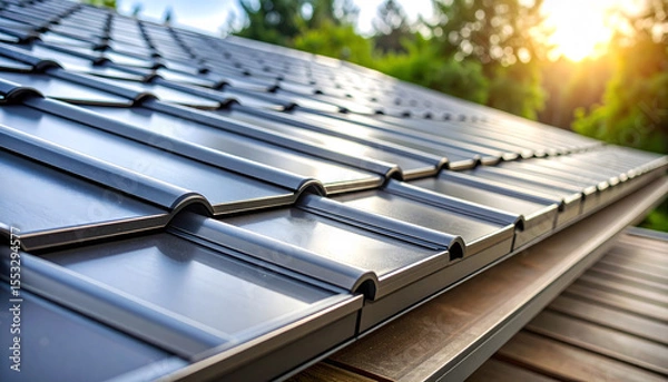 Obraz Close-Up of Clean Solar Panels on Roof for Renewable Energy