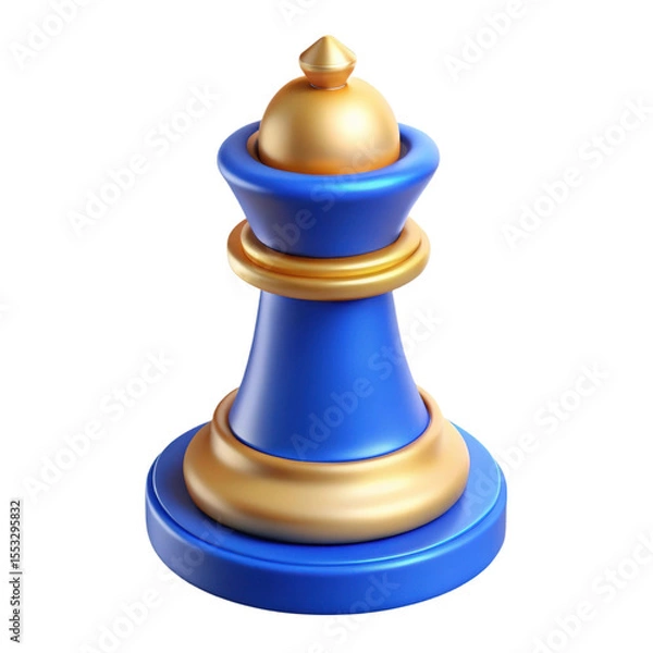Fototapeta Elegant Blue and Gold Chess Piece Queen 3D Rendered Illustration on Transparent Background for Game Design