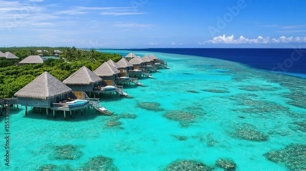 Fototapeta Tropical overwater bungalows (2)
