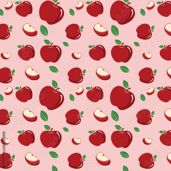 Fototapeta Seamless fruit pattern featuring red apples, a sweet summer apple illustration