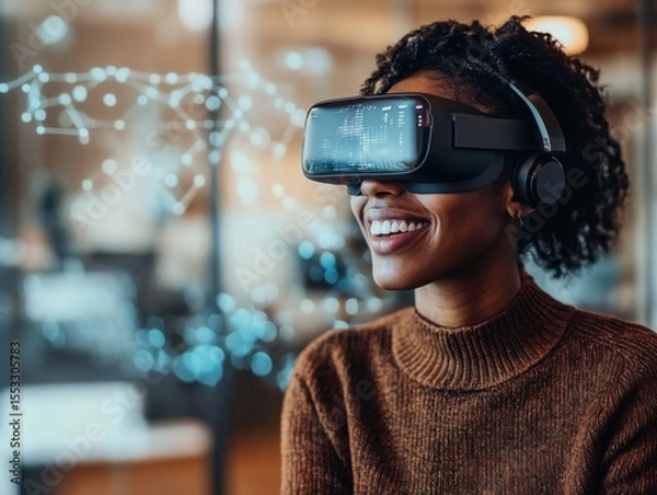 Fototapeta Person engaged in meaningful conversation with virtual assistant showing AI support mental health