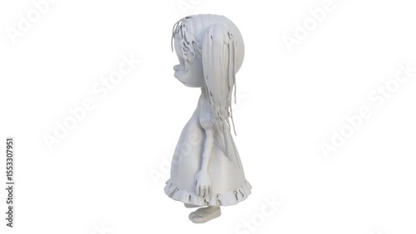 Fototapeta 3d render of a girl doll figurine on a light background. 3d render.