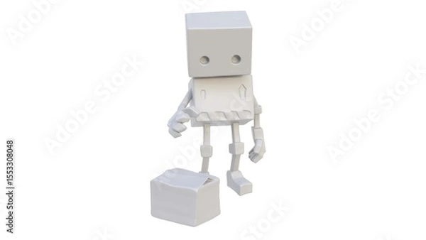 Fototapeta 3D render of a robot loader figurine on a light background. 3D render.