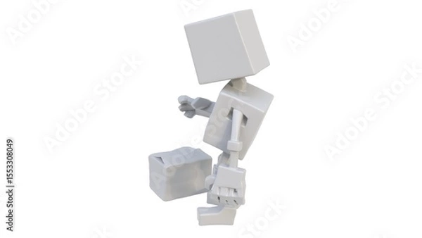 Fototapeta 3D render of a robot loader figurine on a light background. 3D render.