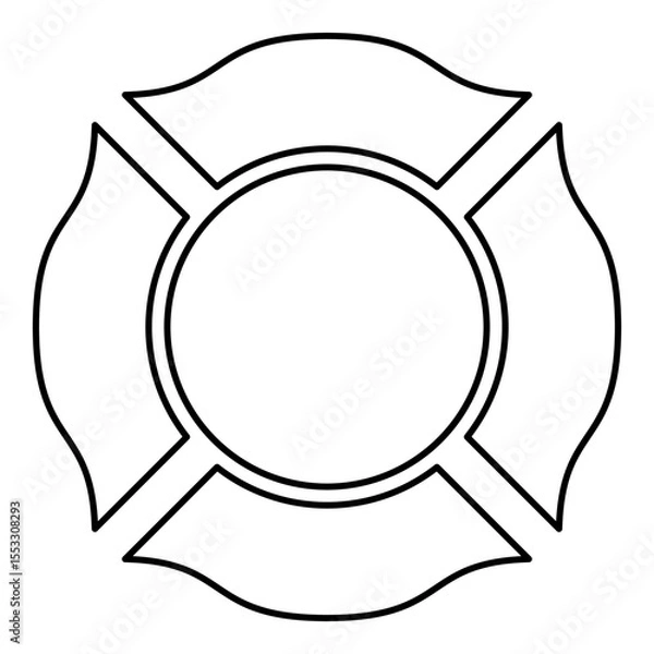 Obraz Firefighter cross Malta emblem fire fighter dept contour outline line icon black color vector illustration image thin flat style