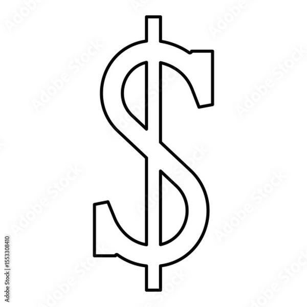 Obraz Dollar symbol sign currency contour outline line icon black color vector illustration image thin flat style